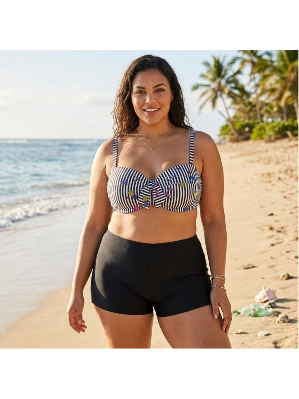 Torrid Vixen Collection Striped Travel Themed Bikini Top Torrid Size 1 -TOP ONLY